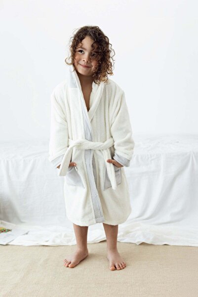 İrya Joy of Colors Organik Pamuk Müslin Detaylı Çocuk Bornoz Gri