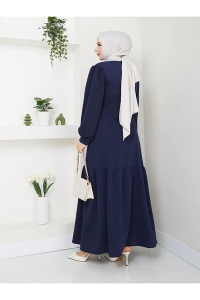 moda periy Copy - Women's Style Stripe Detailed Two Thread Hijab Dress