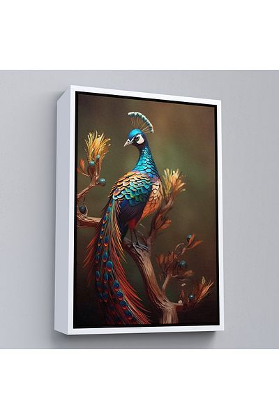 Harita Sepeti Pictură modernă cu păun cu cadru alb