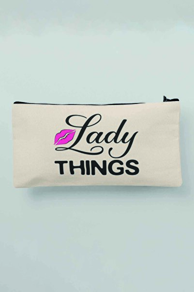 qoeuyl boutique Lady Things Бежева тканинна косметичка з принтом, пенал, гама...
