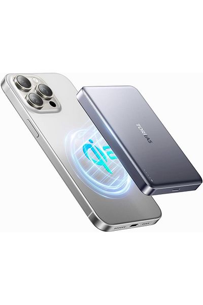 TORRAS MiniMag Qi2 10,000mAh, 30W Power Bank, 15W Fast Charging, MagSafe Battery Pack USB-C, Gray