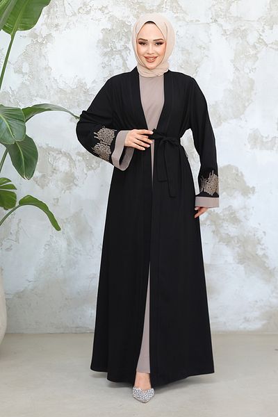 Neva Style Embroidery Patterned Black Hijab Abaya Suit 29128S