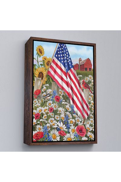 Harita Sepeti Pictură murală cu steagul american în interiorul grădinii frumoase cu cadru alb