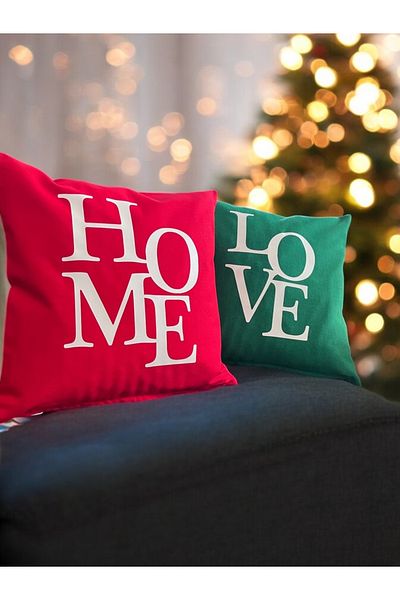 Atölye No 35 Kissenbezügen – Weihnachten Set aus 2, Rot & Grün, 40x40 cm, Dekorativ kissen