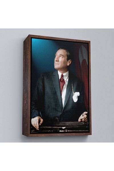 Harita Sepeti Ataturk Portrait Painting with White Frame Mustafa Kemal Atatürk Rectangular Decorative Canvas Painting
