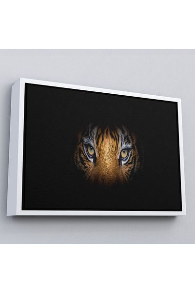 Harita Sepeti White Framed Tiger Eyes Decorative Canvas Painting