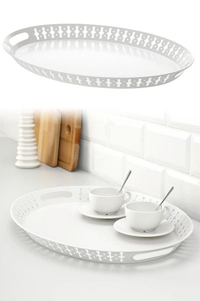 Binbirreyon Steel Serving Tray Oval Tray 39X52Cm Ra094