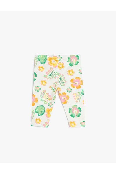 Koton Cotton Floral Patterned Capri Ecru Baby Girl Leggings 5Smg40026Ak