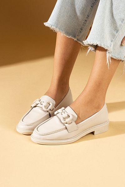 Pembe Potin Women's Beige Cream Loafer Moccasin Casual Buckle Daily Comfortable Sole Shoes