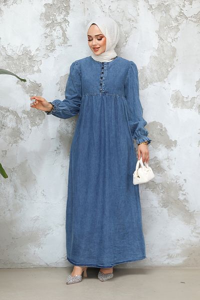 Neva Style Blugi Hijab Albastru - Rochie 19144M