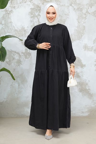 Neva Style فستان من الدنيم الحجاب أنثراسايت بأزرار 19143ANT