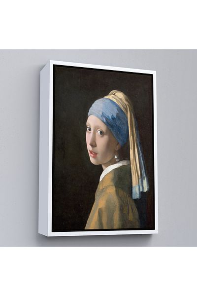 Harita Sepeti Fata cu perle cercei cu rama alba tablou pe panza, pictorul Johannes Vermeer