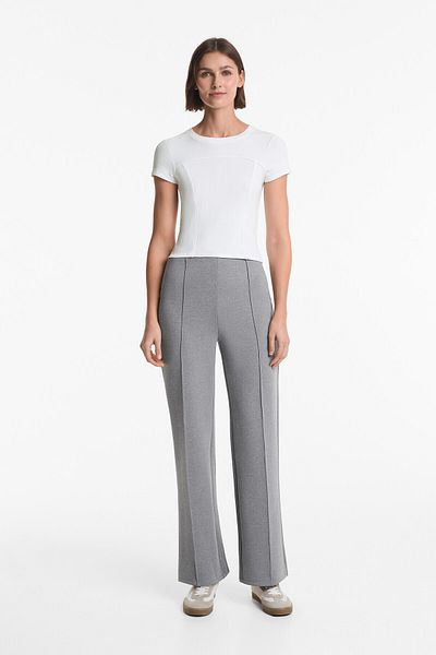 Oysho Neoprene Look Rib Detailed Straight Cut Trousers