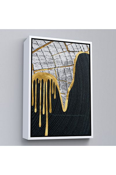 Harita Sepeti Pictură abstractă modernă cu detaliu auriu cu cadru alb