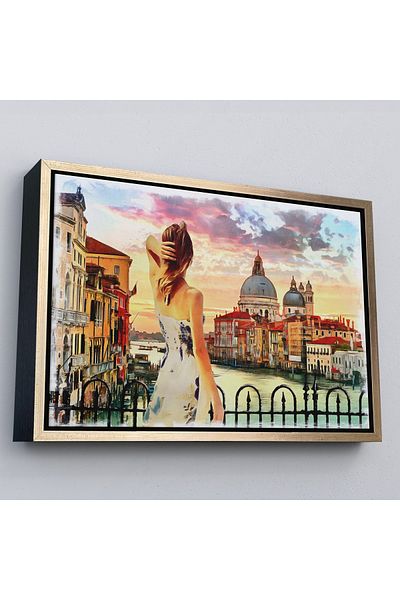 Harita Sepeti Rama aurie Veneția te Canal Fata care se uită la pictură în ulei Vedere Decorativă Pictură murală pe pânză
