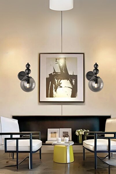 Ömür Avize Bolivia 2li Sıyah Kasa Fume Camlı Duvar Aplik ( Pilli Değildir)