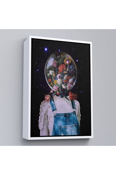 Harita Sepeti Pictură decorativă de perete pentru fată cu cap de flori cu cadru alb