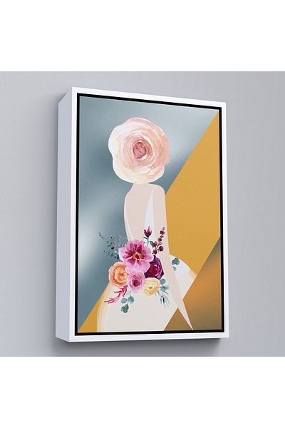 Harita Sepeti Flori abstracte și pictură feminină cu cadru alb