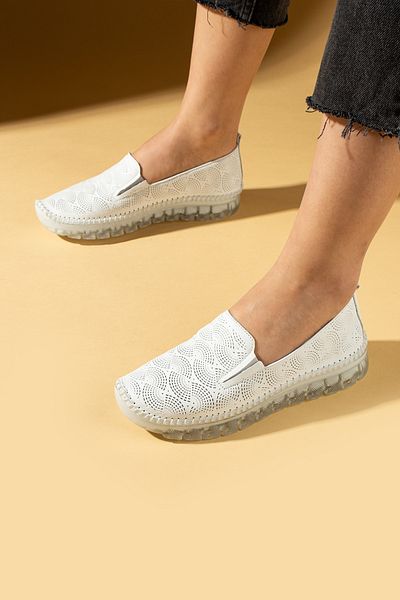 Pembe Potin White Women's Orthopedic Genuine Leather Comfortable Comfort Sole Daily Casual Sports Shoes