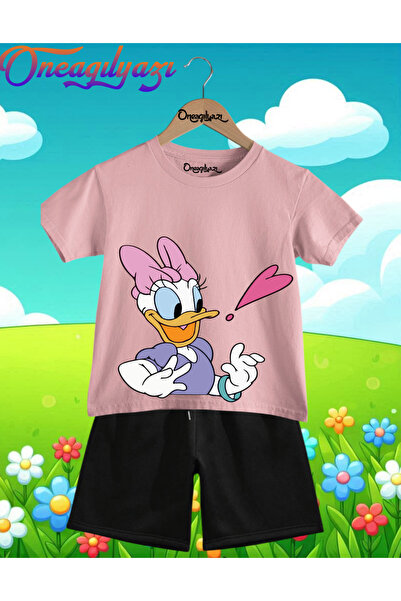 oneagılyazı Daisy Duck Štampano Oversize kroj Dječje šortseve T-shirt setovi