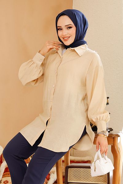 Neva Style Tunica Hijab Bej Inchis cu nasturi 10059KBEJ