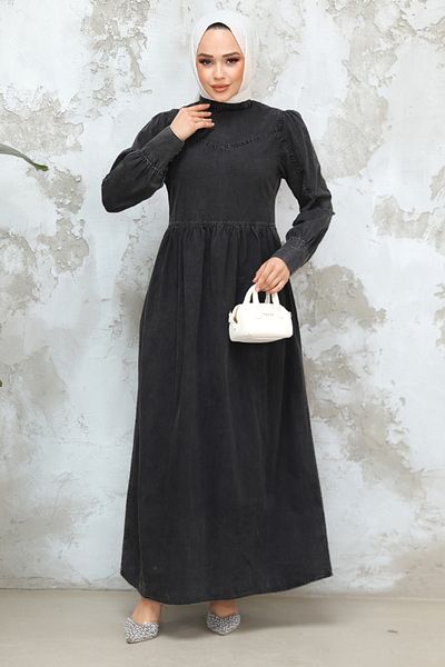 Neva Style Blugi Hijab Antracit cu Robă, Rochie Model 19142ANT