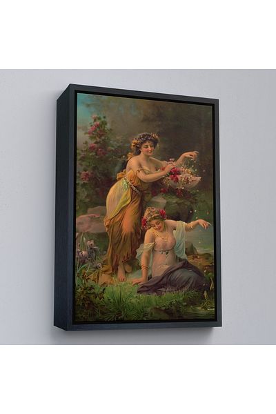 Harita Sepeti Διακοσμητικός ζωγραφικής τοίχου με χρυσό πλαίσιο Flower Woman δίπλα στη λίμνη