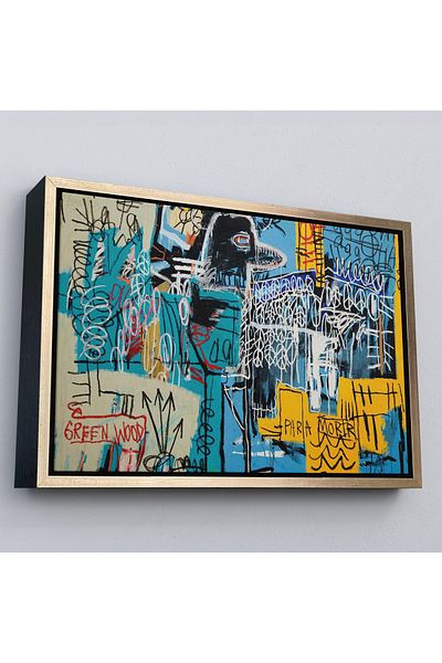 Harita Sepeti Tablou pe pânză Jean Michel Basquiat Blue Bird cu cadru auriu