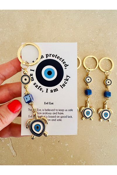 Talia&Talia Turtle Key with Blue Evil Eye Beads