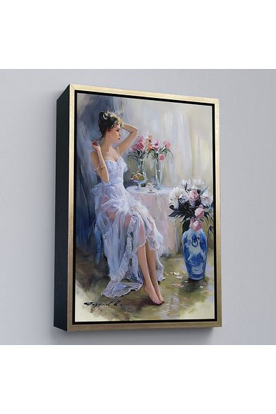 Harita Sepeti Красиво момиче в бяла рокля с кафява рамка Декоративна стенопис