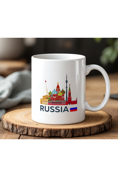 BB TRADE Russia Designed White Ceramic Printed Mug Cup 330ml