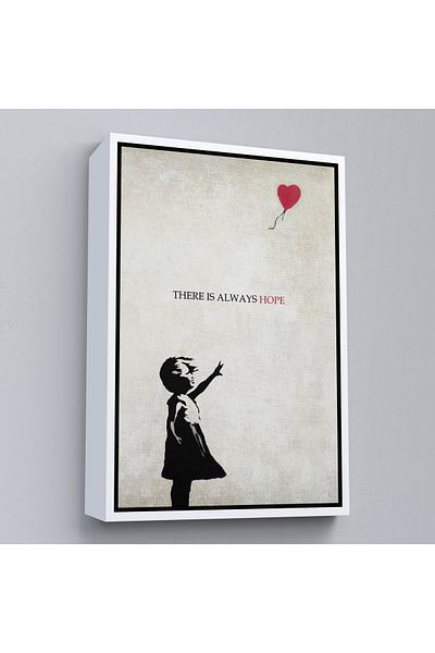 Harita Sepeti Fata cu balon roșu Banksy cu cadru alb, pictură decorativă modernă pe pânză