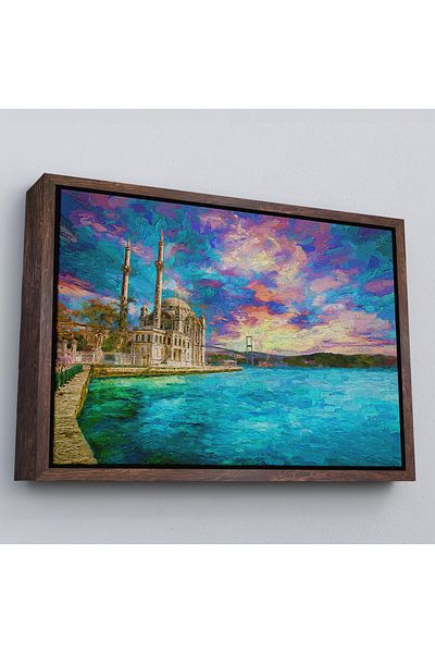 Harita Sepeti Vedere abstractă în ulei cu perie cu șocuri în cadru alb Pictură decorativă pe pânză
