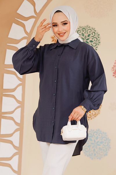 Neva Style Μπλε ναυτικό Hijab με κουμπί 10059L