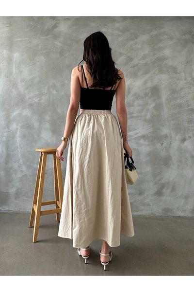 Kurtayfashion Γυναικεία φούστα με ελαστική μέση από ποπλίνα με τσέπες