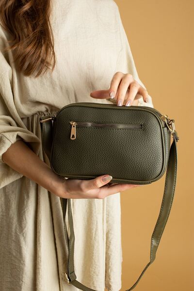 Pembe Potin Women's Khaki Compartment Zippered Adjustable Cross Strap Stylish Women's Shoulder Bag