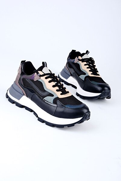 Lal Shoes & Bags Arbani ženske crne sportske patike - sa mrežastim detaljima