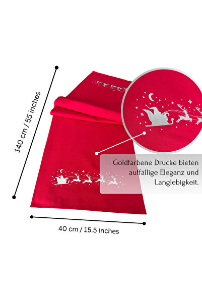 Atölye No 35 Weihnachtlicher Tischläufer Rot Mit Santa&rentier Golddruck 40x140 Weihnachtsdeko