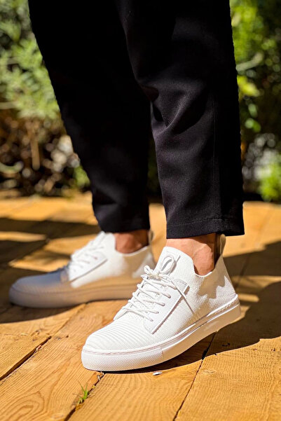 YLCN-EMTrend Kb-110 Kuback White Knitwear High Sole Lace-Up Casual Men's Shoes