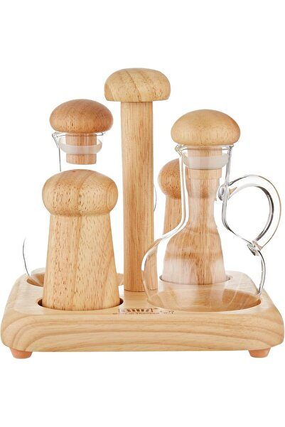 Billi Glass Oil & Vinegar Bottle With Wooden Cover- Salt Pepper Shakers Stand...