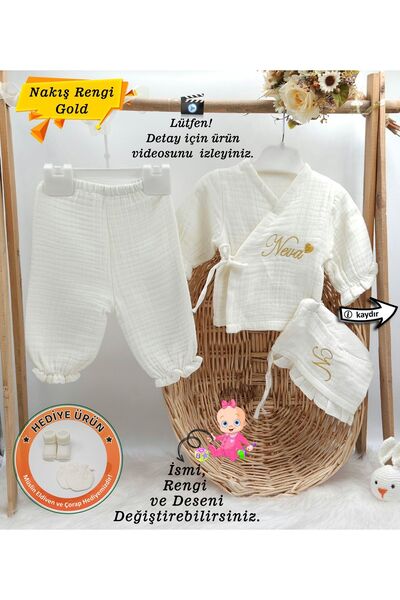 gros shop Yeni Doğan Müslin 3'li Kimono Bağcıklı Tulum %100 Pamuk Organik (Ki...