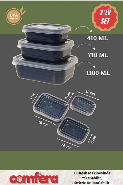 BAGER MARKET Plastic Food Container - Comfera Set of 3, Suitable for Refrigerator and Microwave