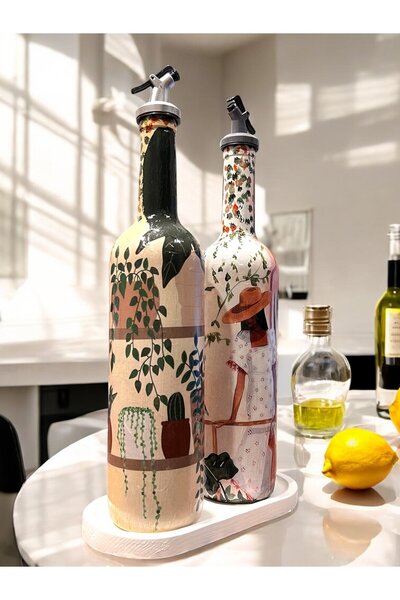 Mes Reves Latin American Woman and Cactus Patterned Special Design Oil Pot-Vinegar Sauce Bowl Set- Home and Kitchen D