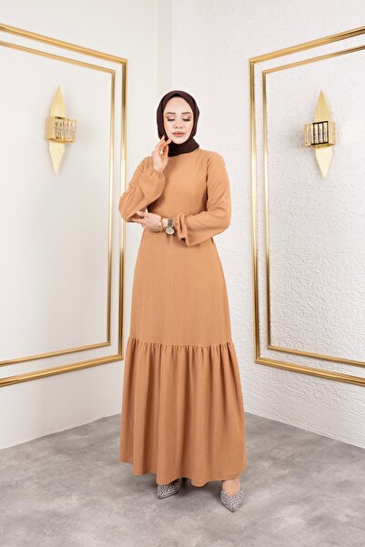 Sfg Life Moda Γυναικείο υφασμάτινο φόρεμα με ζώνη στη μέση και λαιμόκοψη ποδηλάτου