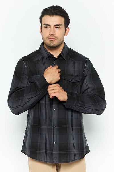 Burnside Men Regular Fit Plaid Long Sleeve Casual Shirt, Black