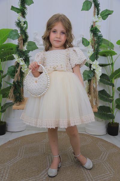 MİSS RAİN Balloon Sleeve Skirt Tip Lace Embroidered Jacquard Girl's Evening Dress