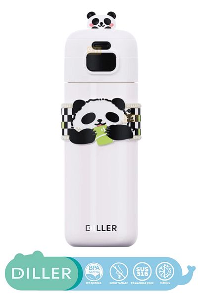 DILLER 480ml New Collection Cute Animals Fancy Stainless Steel Thermos With/Without Straw Hand Strap