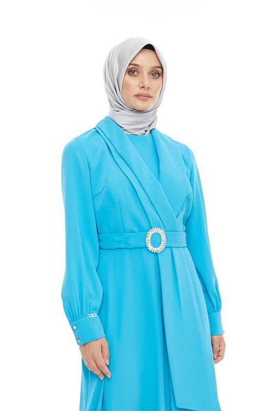 Setrms 2425126   Rochie cu guler dublu cu cataramă de curea de piatră