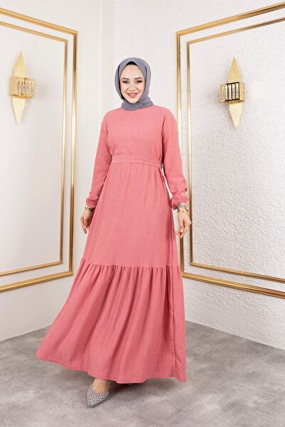 Sfg Life Moda Rochie de damă din țesătură cu centură în talie și decolteu