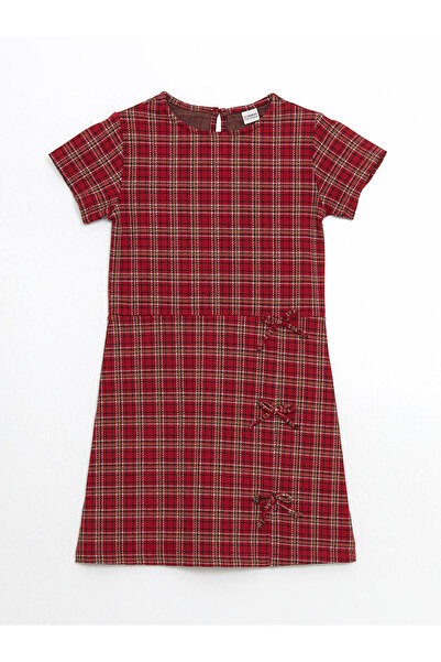 LC Waikiki Lcw Kids Red Crew Neck Plaid Girls' Dress